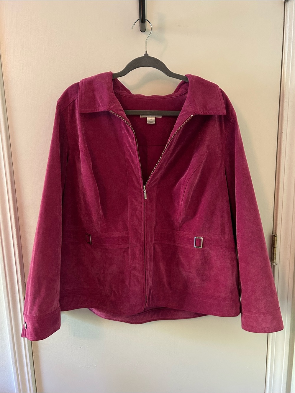 CJ Banks Pink Velour Zip Jacket 1X Y2K Buckle Waist